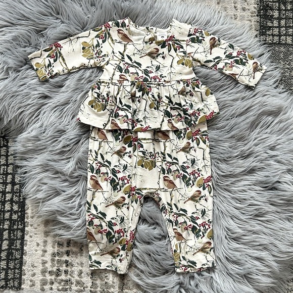 Kate Quinn Woodland Chickadee Bird Skirted Romper Bamboo Jumpsuit Size 3-6month - Picture 1 of 3